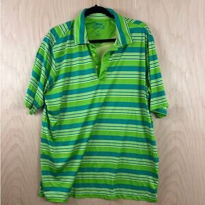 Slazenger Green Blue Striped Polo Shirt Men’s XL Short Sleeve Golf